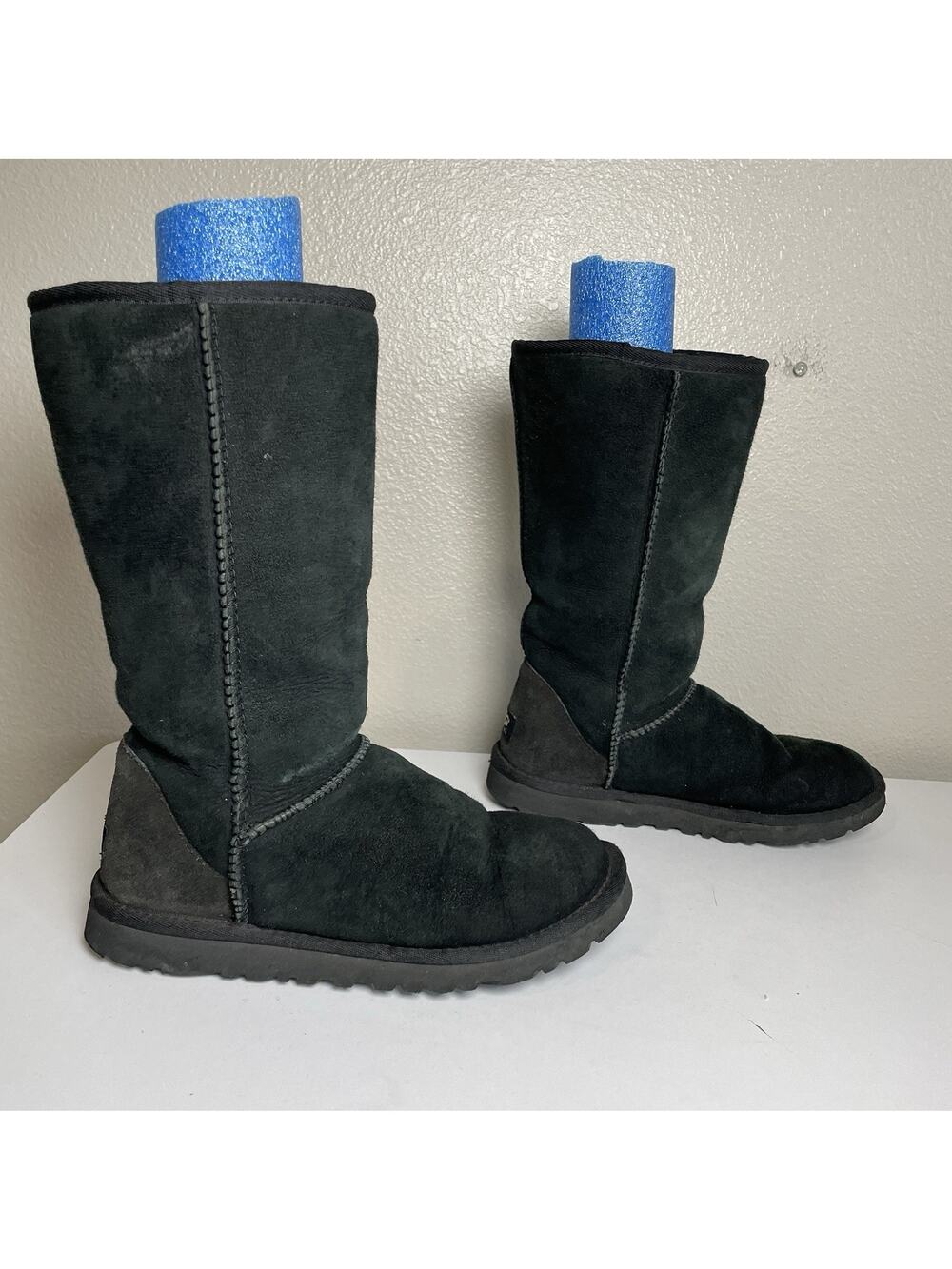 UGG Australia Leather Sheepskin Size 5 Classic Tall Rollover 5815 Black Boots